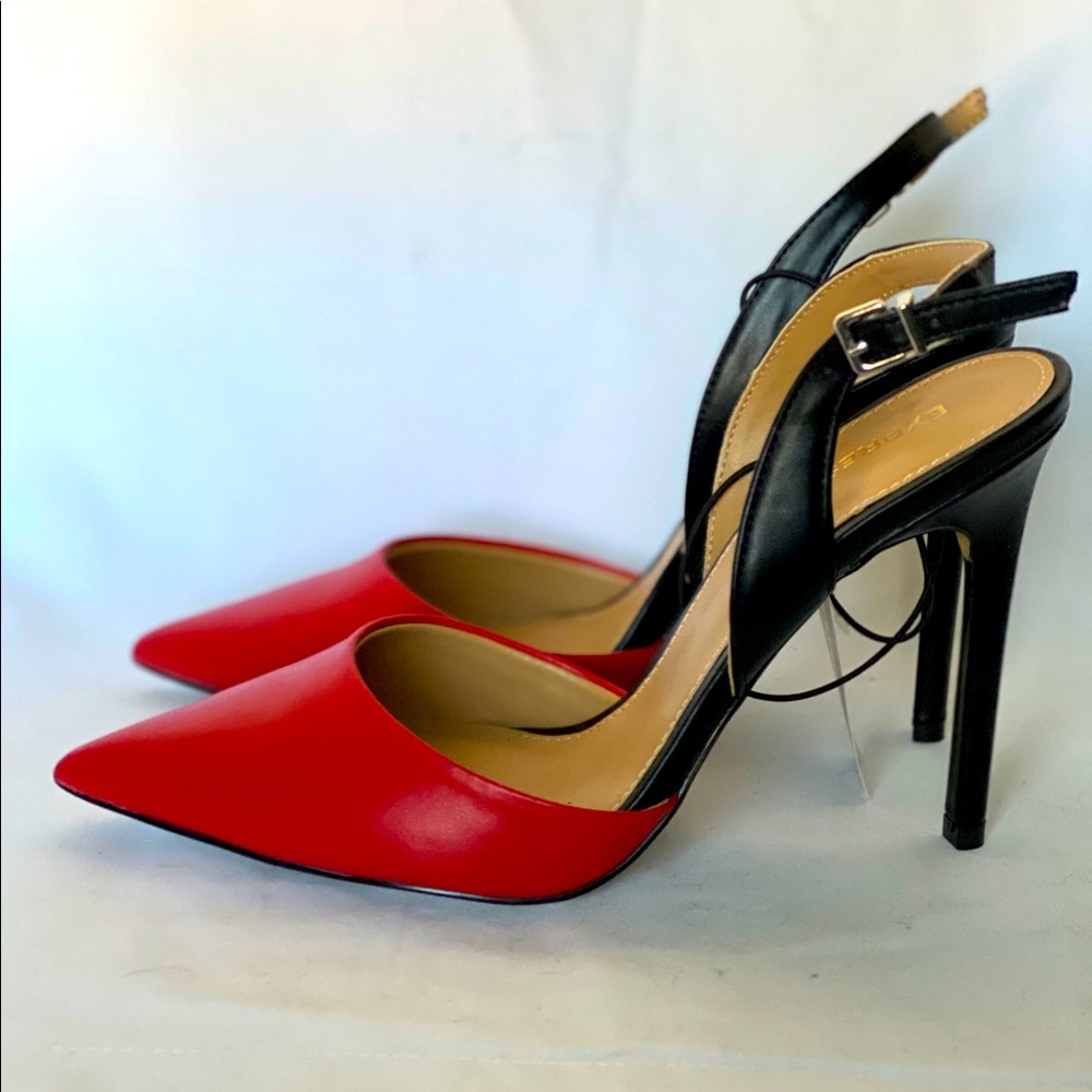Express Red & Black Slingback Heels Size 9